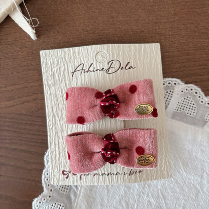 MyKids-USA® Collection of Cute Pink Dots Pattern Hair Clips or Hair Ties