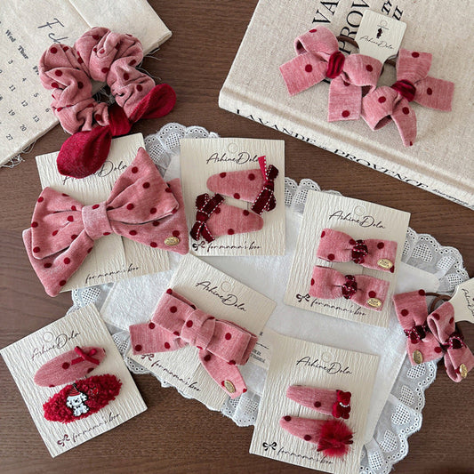 MyKids-USA® Collection of Cute Pink Dots Pattern Hair Clips or Hair Ties