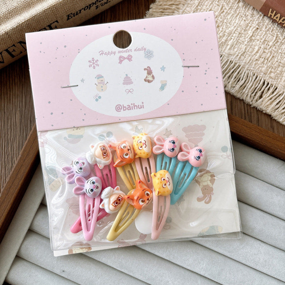 MyKids-USA® Collection of 10 Cute Animals Cartoon Pattern Hair Clips or Hair Ties
