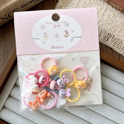 MyKids-USA® Collection of 10 Cute Animals Cartoon Pattern Hair Clips or Hair Ties