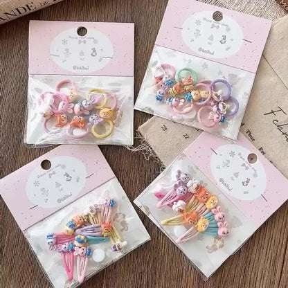 MyKids-USA® Collection of 10 Cute Animals Cartoon Pattern Hair Clips or Hair Ties