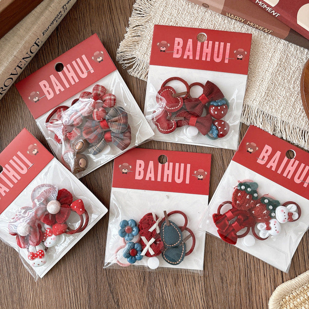 Collection of 6 Cute Red Color Hair Ties