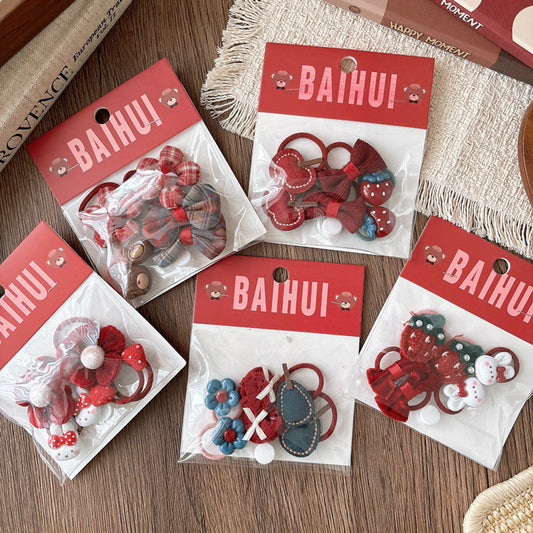 MyKids-USA® Collection of 6 Cute Red Color Hair Ties