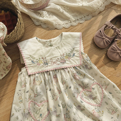 MyKids-USA® Baby Girls Sleeveless Cartoon and Flowers Pattern Dress