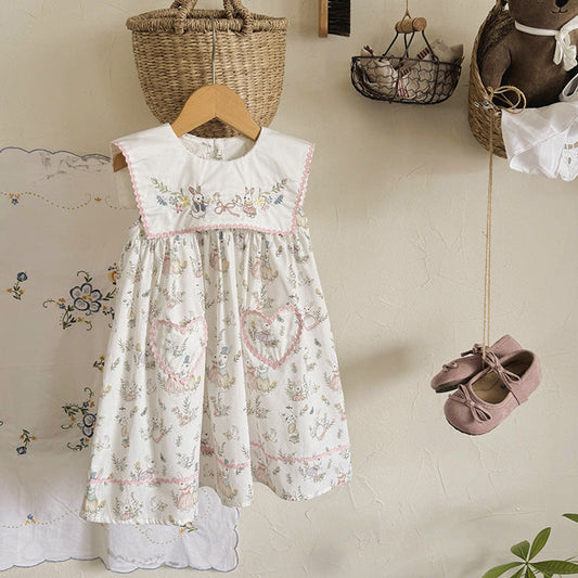MyKids-USA® Baby Girls Sleeveless Cartoon and Flowers Pattern Dress