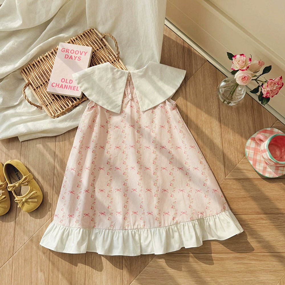 MyKids-USA® Baby Girls Sleeveless Flowers and Striped Pattern Dress