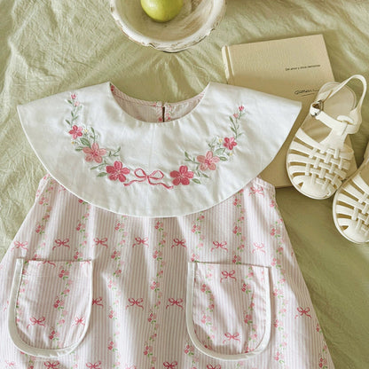 MyKids-USA® Baby Girls Sleeveless Flowers and Striped Pattern Dress