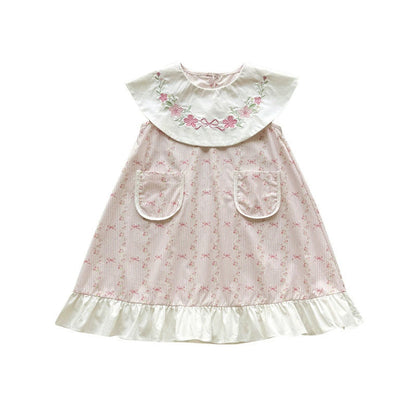 MyKids-USA® Baby Girls Sleeveless Flowers and Striped Pattern Dress