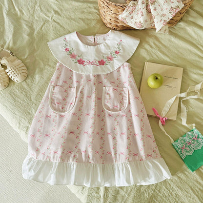 MyKids-USA® Baby Girls Sleeveless Flowers and Striped Pattern Dress