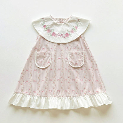 MyKids-USA® Baby Girls Sleeveless Flowers and Striped Pattern Dress