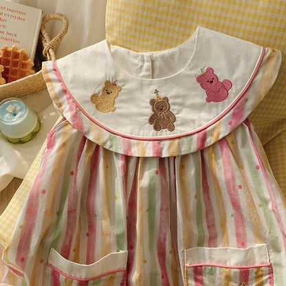 MyKids-USA® Baby Girls Sleeveless Teddy and Striped Pattern Dress