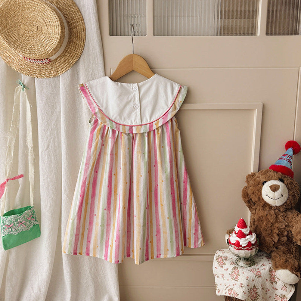 MyKids-USA® Baby Girls Sleeveless Teddy and Striped Pattern Dress