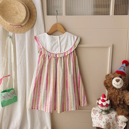 MyKids-USA® Baby Girls Sleeveless Teddy and Striped Pattern Dress