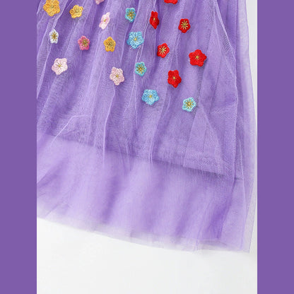 Summer Arrival Animals and Flowers Pattern Short Sleeves Crew Neck Dress for Stylish Girls