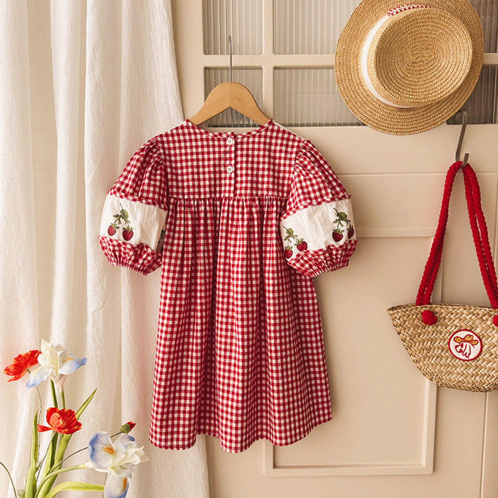 Summer Arrival Baby Girls Short Sleeves Fruits Pattern Color Patchwork Dress