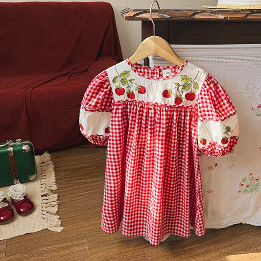 MyKids-USA® Baby Girls Short Sleeves Fruits Pattern Color Patchwork Dress