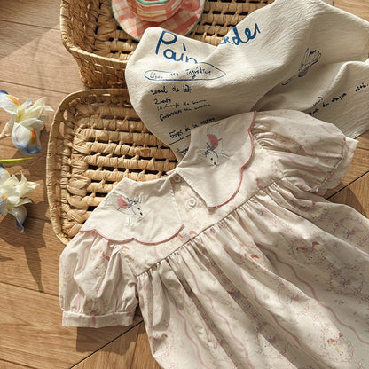 Summer Arrival Baby Girls Short Sleeves Horse Pattern Floral Dress