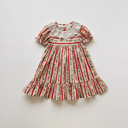 Summer Arrival Baby Girls Short Sleeves Animals and Fruits Cartoon Pattern Dress