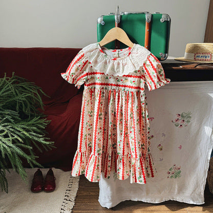 Summer Arrival Baby Girls Short Sleeves Animals and Fruits Cartoon Pattern Dress