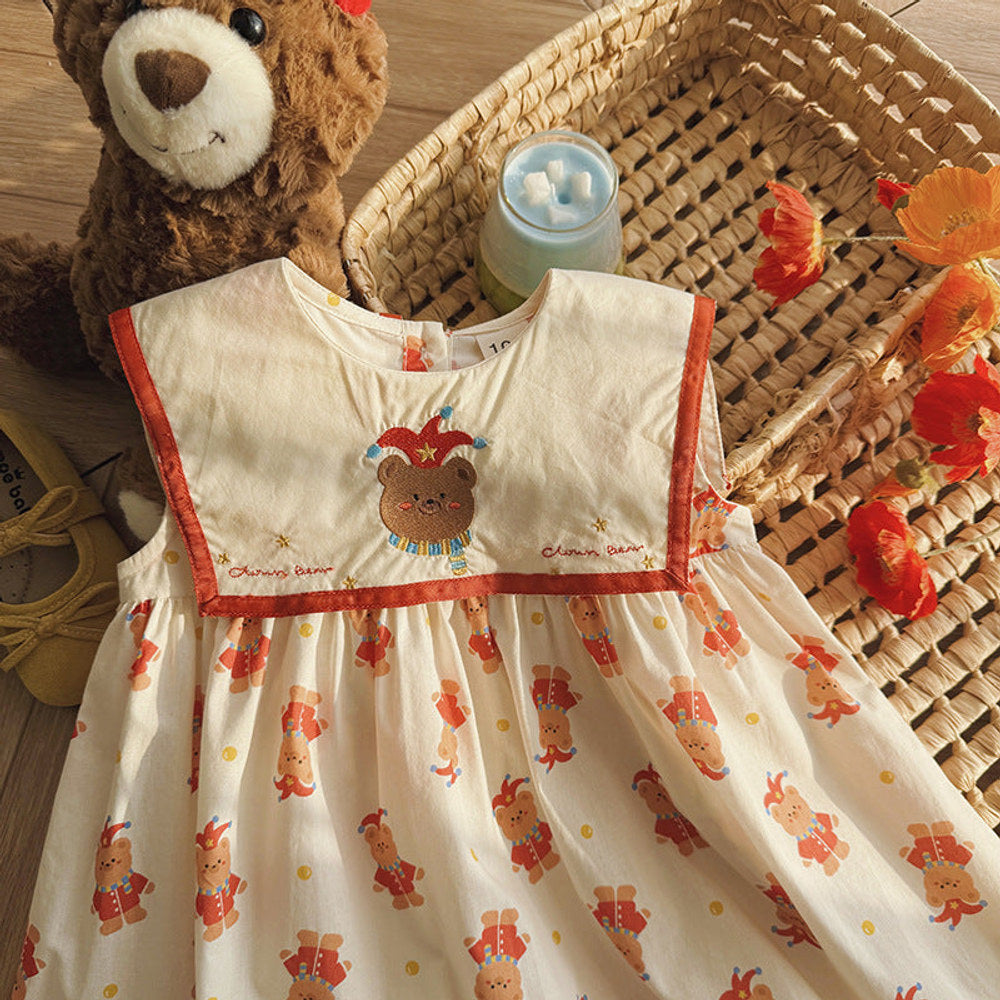 Summer Arrival Baby Girls Sleeveless Teddy Bears Pattern Dress