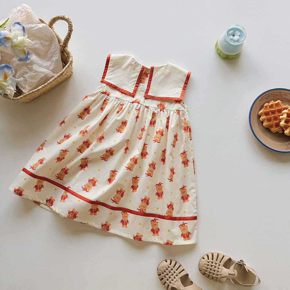 Summer Arrival Baby Girls Sleeveless Teddy Bears Pattern Dress