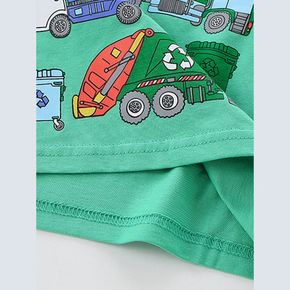 Summer Boys’ Cartoon Trucks Pattern T-shirt in European and American Style