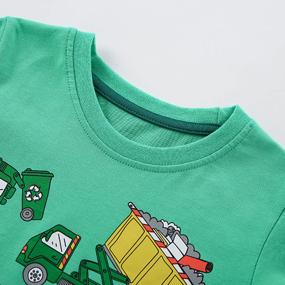 Summer Boys’ Cartoon Trucks Pattern T-shirt in European and American Style