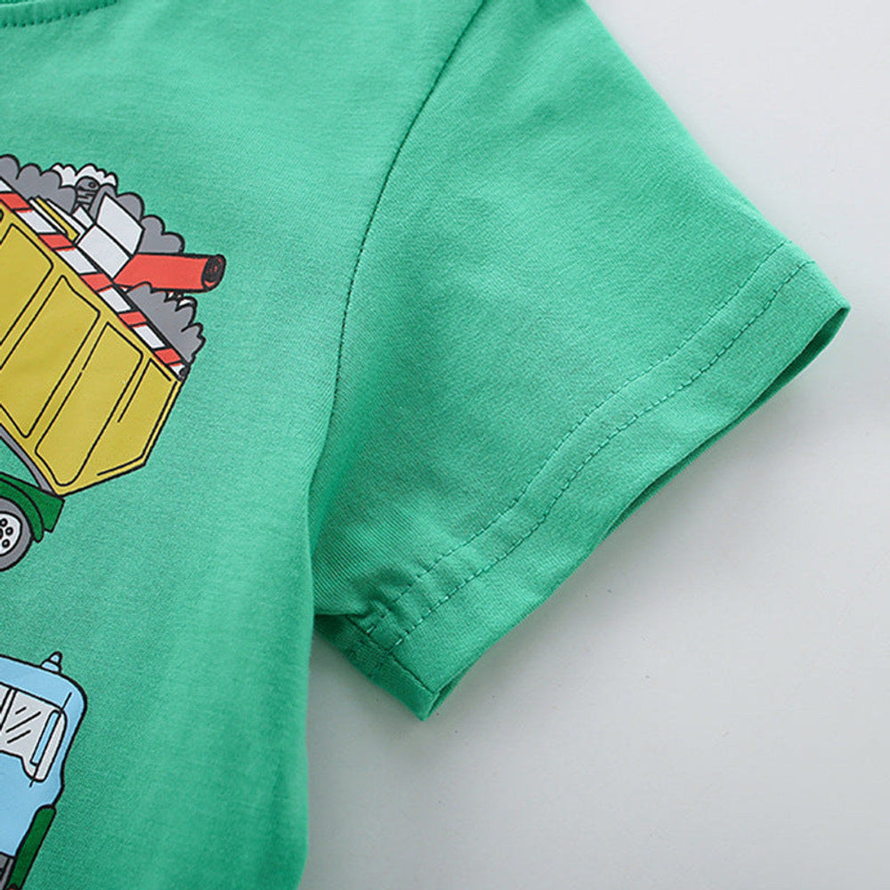 Summer Boys’ Cartoon Trucks Pattern T-shirt in European and American Style