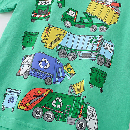 Summer Boys’ Cartoon Trucks Pattern T-shirt in European and American Style