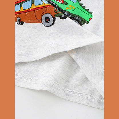Summer Boys’ Cartoon Racing Cars Pattern T-shirt in European and American Style
