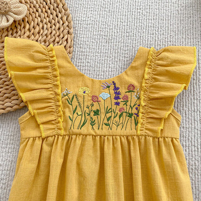 Summer Girls Flowers Embroidered Pattern Onesies and Dress – Princess Sister Matching Set