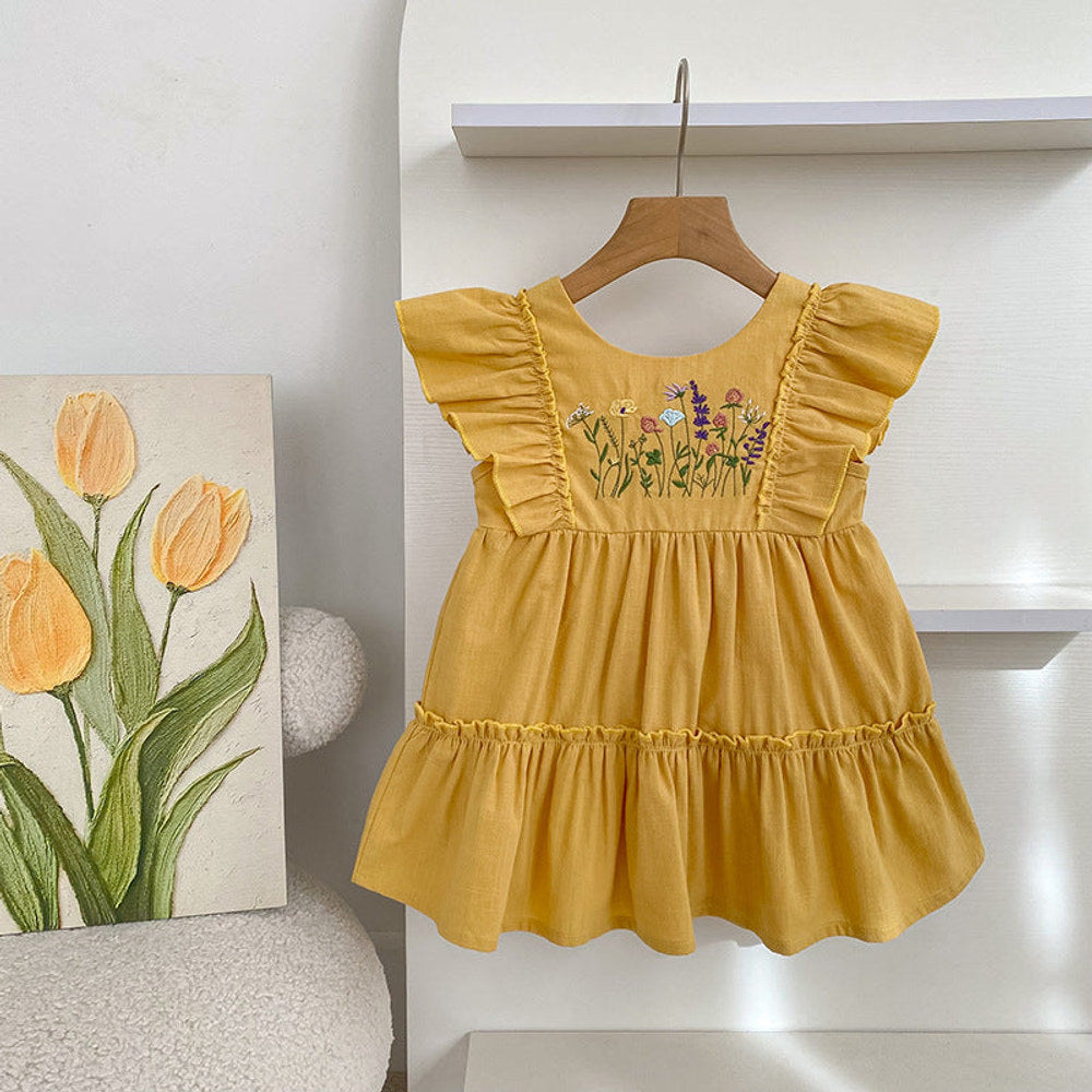 Summer Girls Flowers Embroidered Pattern Onesies and Dress – Princess Sister Matching Set