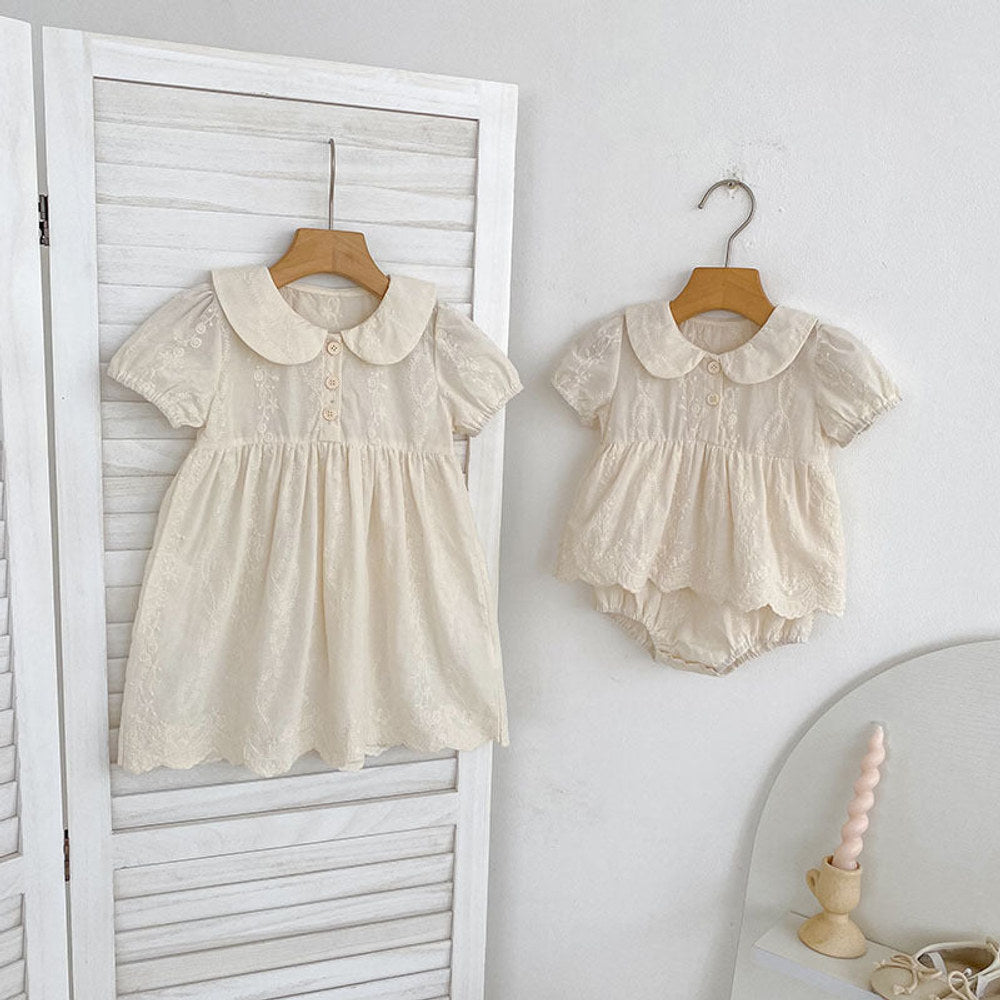 Summer Girls Flowers Embroidered Pattern Onesies and Dress – Princess Sister Matching Set