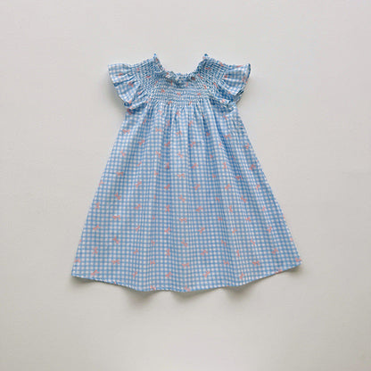 MyKids-USA® Baby Girls Fly Sleeves Butterfly-bows and Plaid Pattern Dress