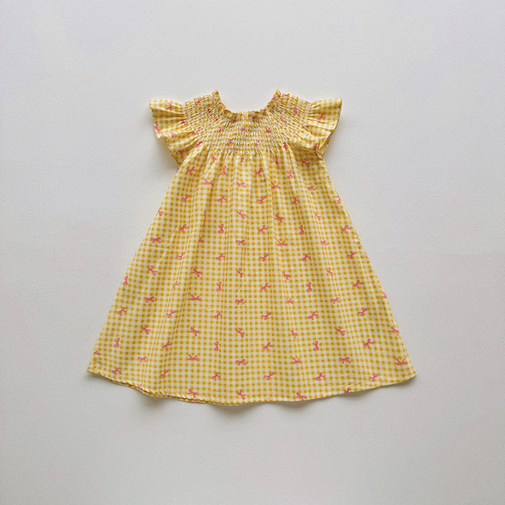 MyKids-USA® Baby Girls Fly Sleeves Butterfly-bows and Plaid Pattern Dress
