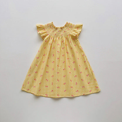MyKids-USA® Baby Girls Fly Sleeves Butterfly-bows and Plaid Pattern Dress