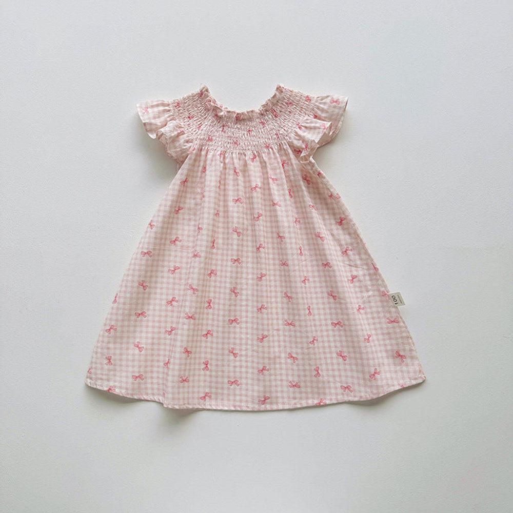 MyKids-USA® Baby Girls Fly Sleeves Butterfly-bows and Plaid Pattern Dress