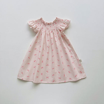 MyKids-USA® Baby Girls Fly Sleeves Butterfly-bows and Plaid Pattern Dress