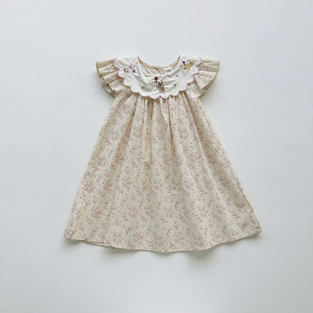MyKids-USA® Baby Girls Fly Sleeves Animals Cartoon Pattern Collar Dress