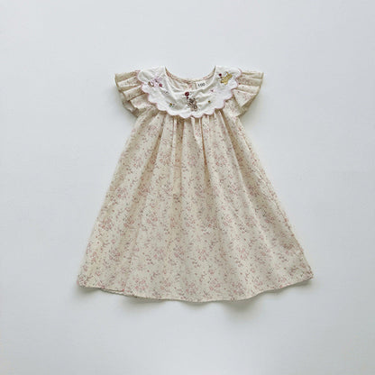 MyKids-USA® Baby Girls Fly Sleeves Animals Cartoon Pattern Collar Dress