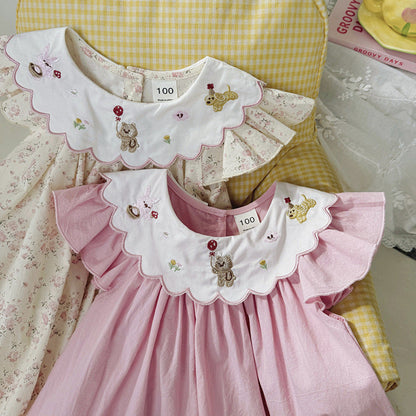 MyKids-USA® Baby Girls Fly Sleeves Animals Cartoon Pattern Collar Dress