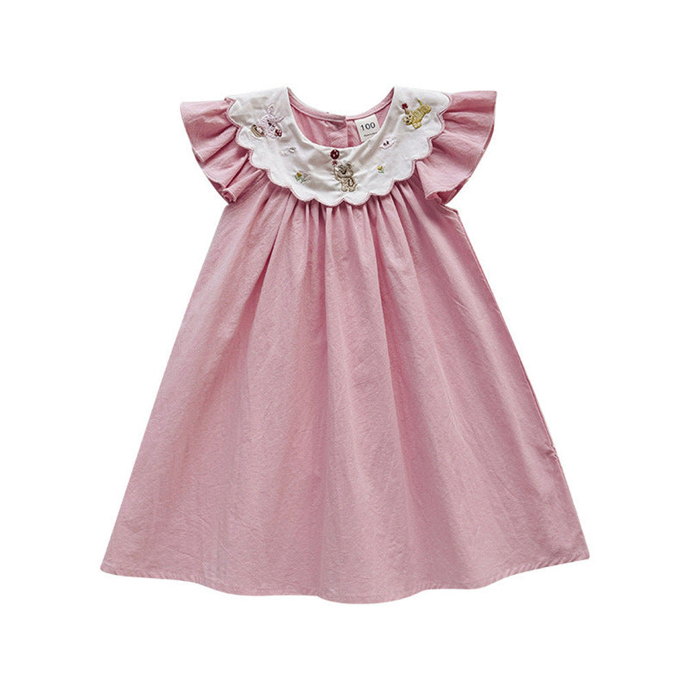 MyKids-USA® Baby Girls Fly Sleeves Animals Cartoon Pattern Collar Dress