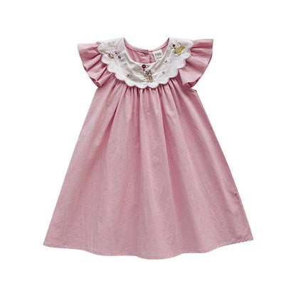 MyKids-USA® Baby Girls Fly Sleeves Animals Cartoon Pattern Collar Dress