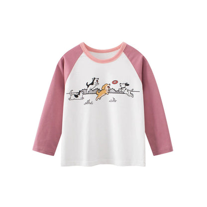 MyKids-USA® Spring Baby Kids Girls Animals Cartoon Print Long Sleeves Crew Neck Color Patchwork Top