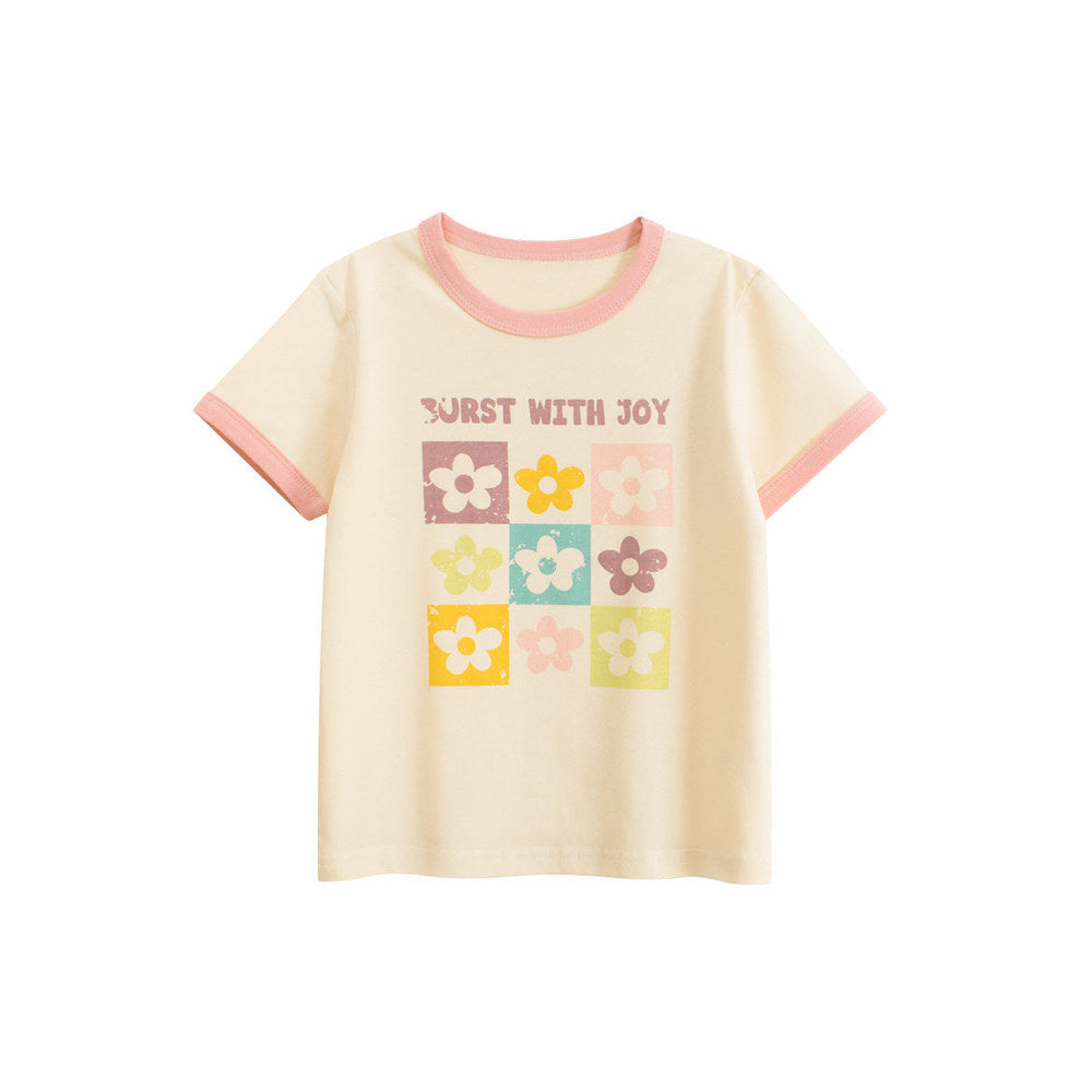 MyKids-USA® Girls’ Flowers and Letters Pattern T-shirt in European and American Style