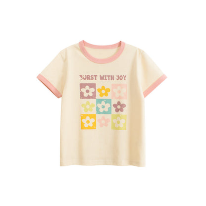MyKids-USA® Girls’ Flowers and Letters Pattern T-shirt in European and American Style