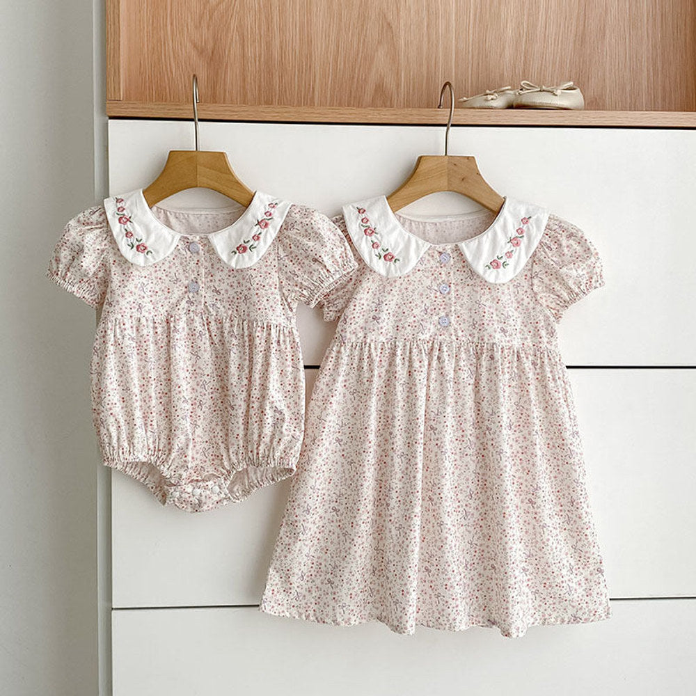 MyKids-USA® Girls Flowers Pattern Bodysuit and Dress – Princess Sister Matching Set