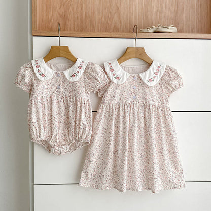 MyKids-USA® Girls Flowers Pattern Bodysuit and Dress – Princess Sister Matching Set