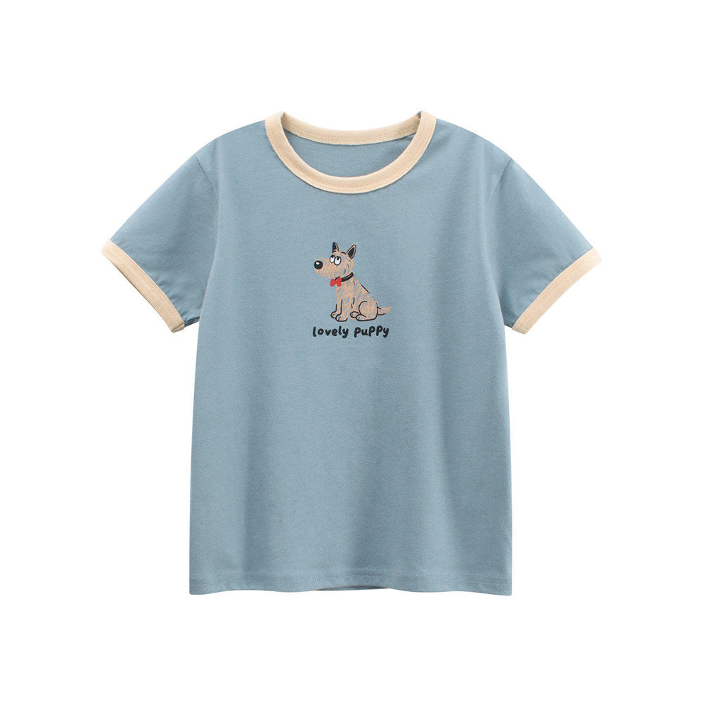 MyKids-USA® Girls’ Puppy and Letters Pattern T-shirt in European and American Style
