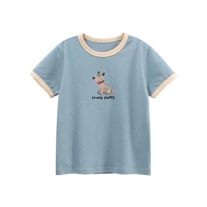 MyKids-USA® Girls’ Puppy and Letters Pattern T-shirt in European and American Style